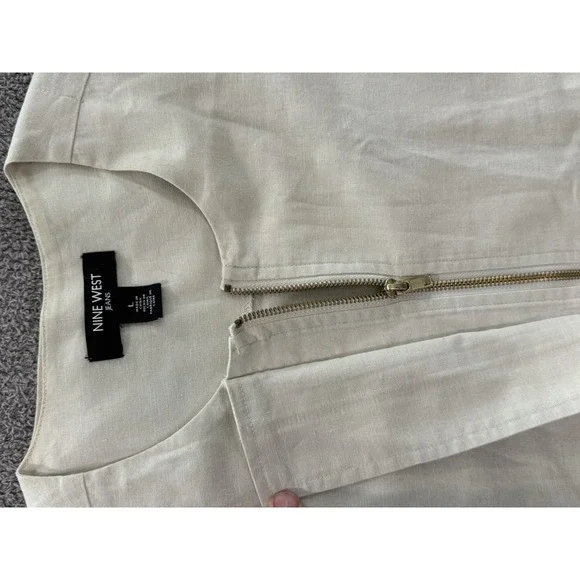 Nine West Jeans Jacket Women's Large Beige Linen Blend Utility Zip Front Drawstr - Picture 5 of 5